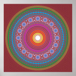 Póster Mandala con patrones rojos