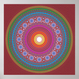 Póster Mandala con patrones rojos