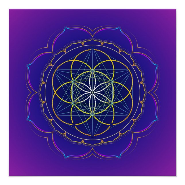 Póster Mandala cúbica de Semilla de Vida y Metatrón (Anverso)