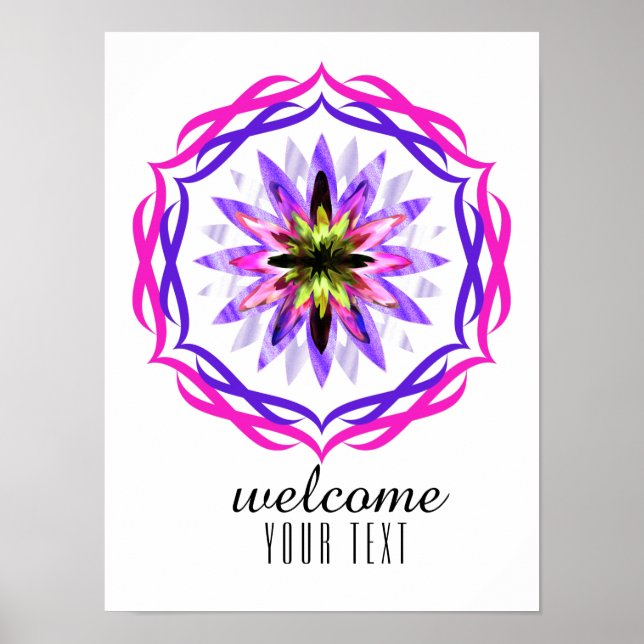 Póster Mandala Damask Bienvenidos Lotus Flower Art Elegan (Frente)
