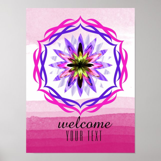 Póster Mandala Damask Bienvenidos Lotus Flower Art Elegan (Frente)