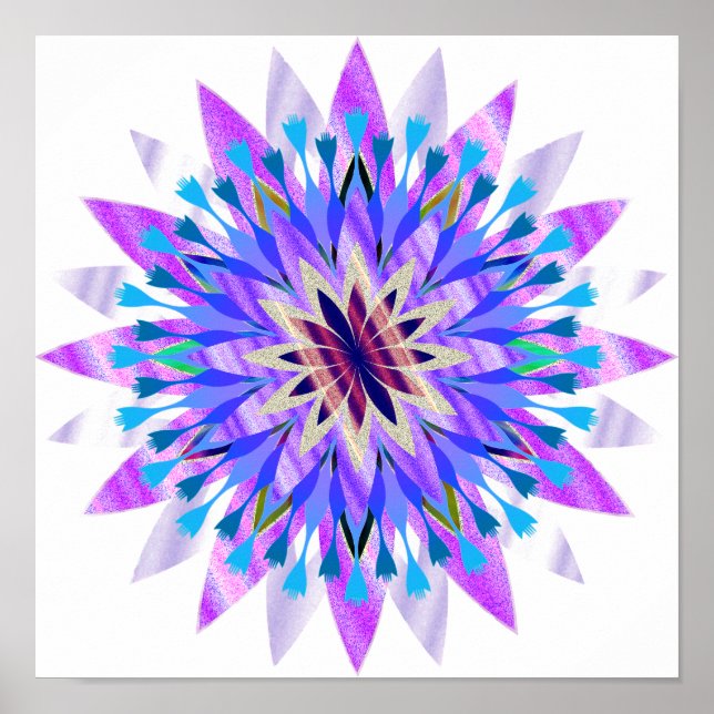 Póster Mandala Damask Lotus Flower Art Elegante (Frente)