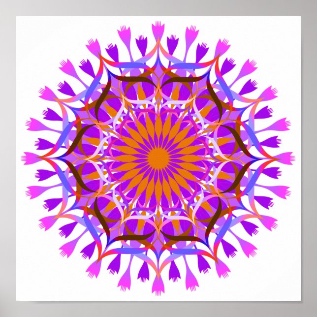 Póster Mandala Damask Lotus Flower Art Elegante (Frente)