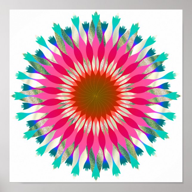 Póster Mandala Damask Lotus Flower Art Elegante (Frente)