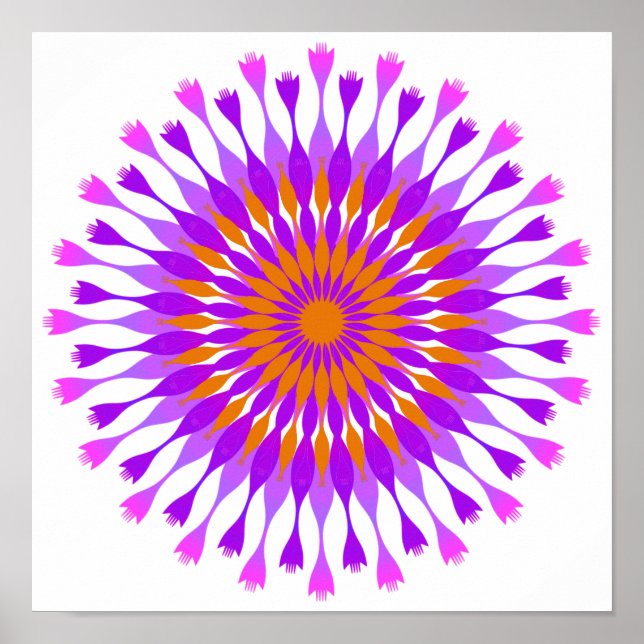 Póster Mandala Damask Lotus Flower Art Elegante (Frente)