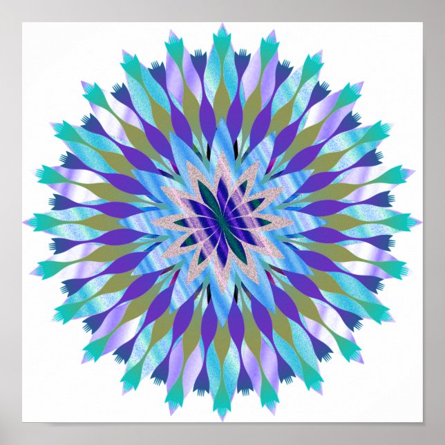 Póster Mandala Damask Lotus Flower Art Elegante (Frente)