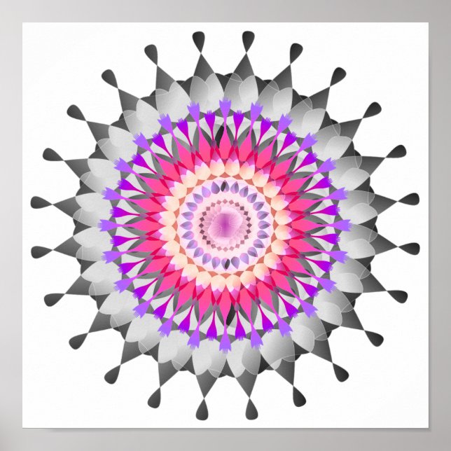 Póster Mandala Damask Lotus Flower Art Elegante (Frente)