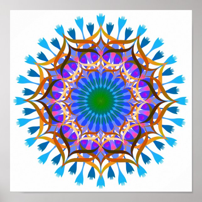 Póster Mandala Damask Lotus Flower Art Elegante (Frente)