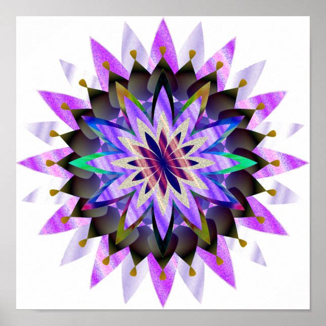 Póster Mandala Damask Lotus Flower Art Elegante (Frente)