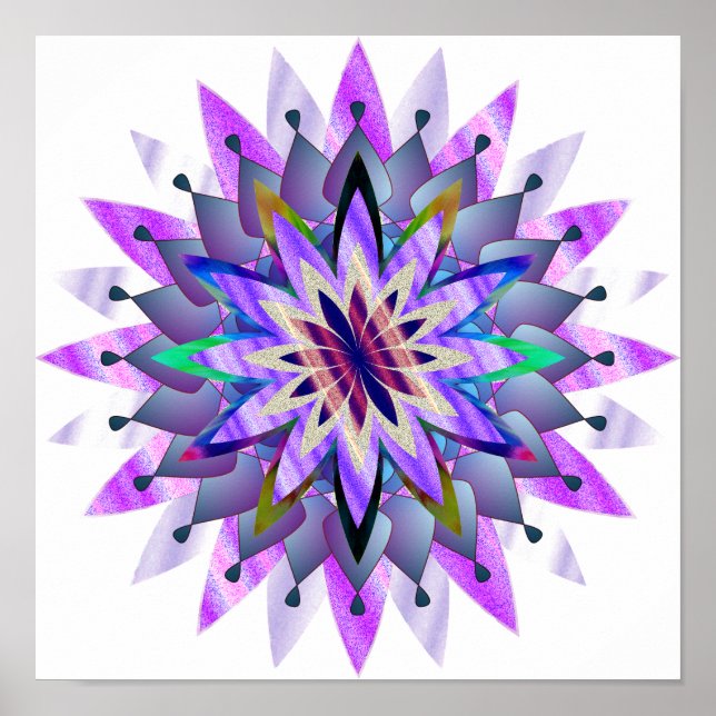 Póster Mandala Damask Lotus Flower Art Elegante (Frente)