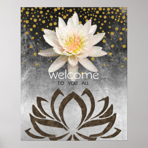Póster Mandala Damask  Lotus Welcome Yoga Meditation