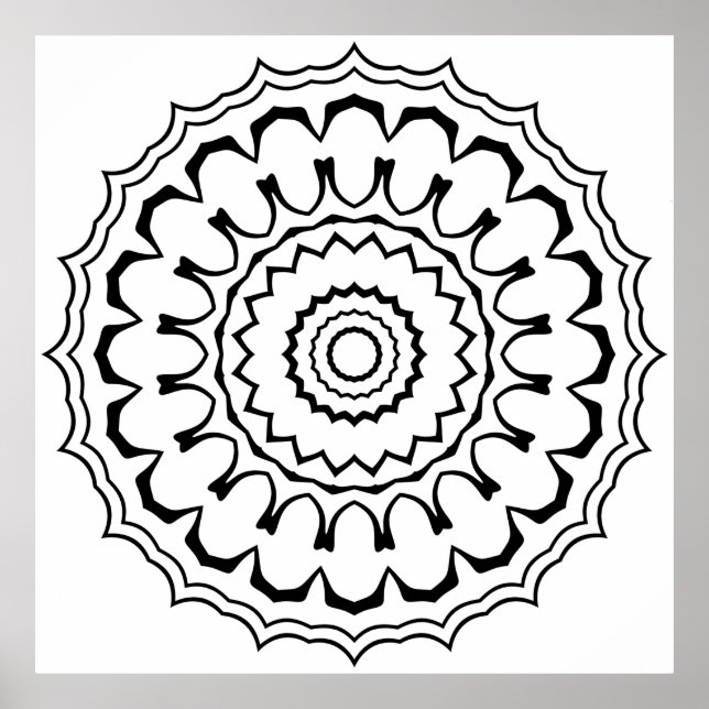 Póster Mandala de Anillo Escalonado en Negrita con Ondas  (Frente)