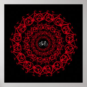 Póster mandala de bicicletas rojas