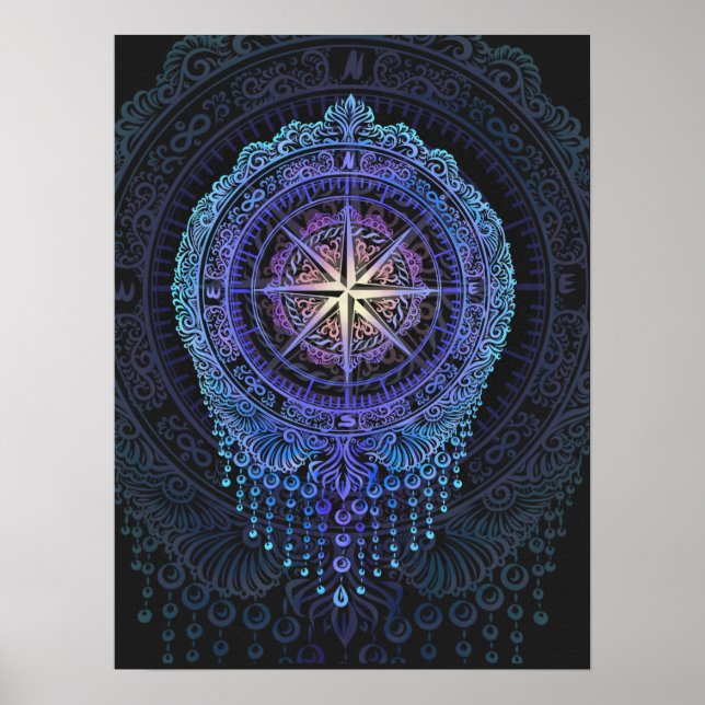 Póster Mandala de brújula celeste (Frente)