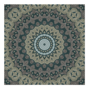 Póster Mándala de color taupe y azul verdoso con simetría