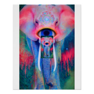Póster Mandalá de Elefante Místico Tercer Ojo