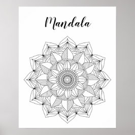 Póster Mandala de flor blanca negra v1 color