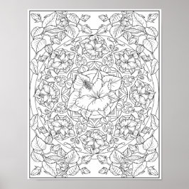 Póster Mandalá de Flor de Hibisco para Colorear Adultos