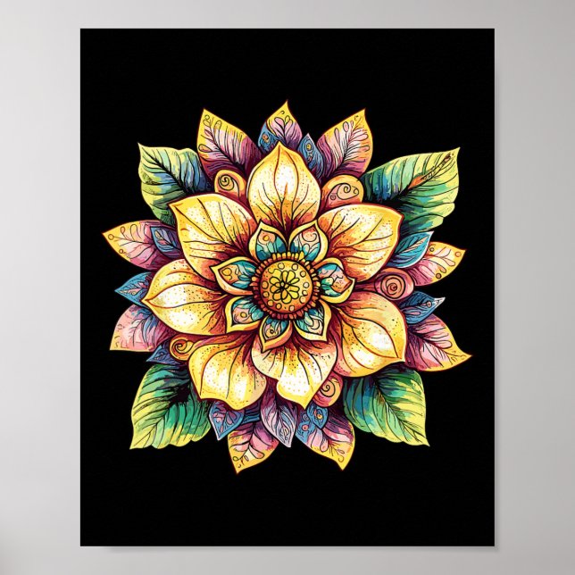Póster Mandalá de Flor de Loto Boho Fantasía (Frente)