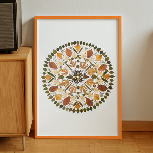 Póster Mándala de Flor Prensada l Floral Botánico Otoñal 