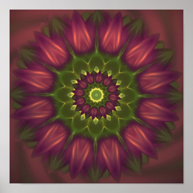 Póster Mandala de flores con brillantes tonos verdes mora (Frente)