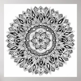 Póster Mandala de flores sagrada geometría semilla de vid