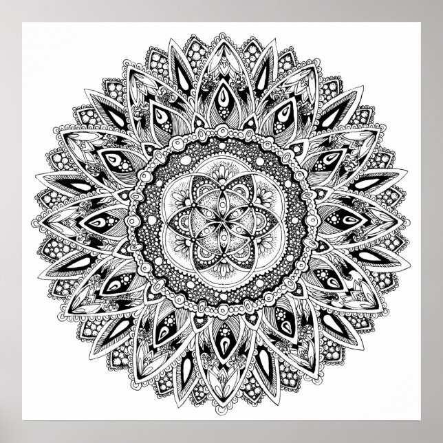 Póster Mandala de flores sagrada geometría semilla de vid (Frente)