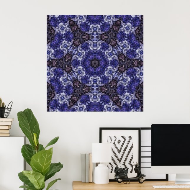 Póster Mandala de índigo profundo con patrones fluidos (Oficina en casa)