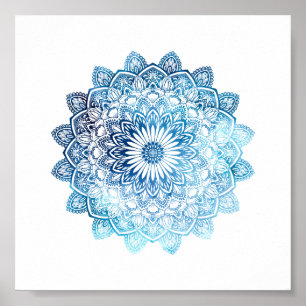 Póster Mandala de la acuarela del azul de océano