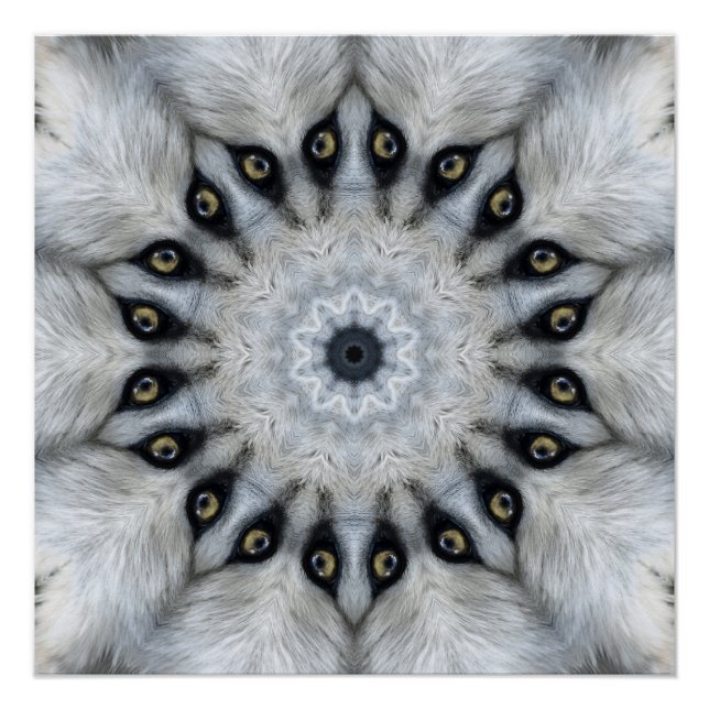 Póster Mandala de Lobo Ojos Feroces y Simetría Peluda (Anverso)