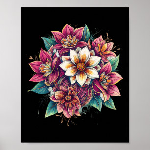 Póster Mandalá de Loto Boho Floral Yoga Meditación Zen