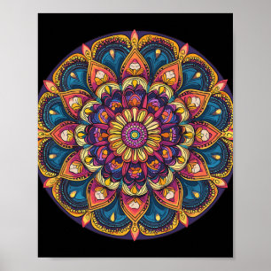 Póster Mandalá de Loto Sagrado Meditación Yoga Boho