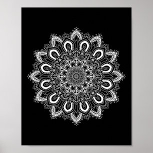 Póster Mandalá de Yoga de Flor de Loto Ornamentada Blanca