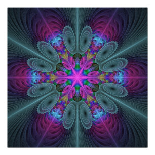Póster Mandalá desde el centro arte fractal colorido con