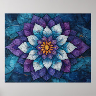 Póster Mandalá Doodle Azul y Púrpura Caprichoso