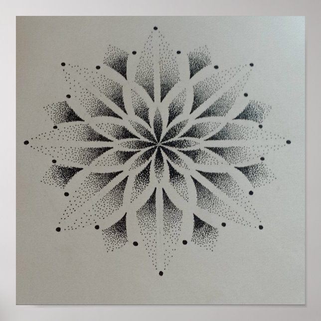 Póster mandala dotwork modern zwart wit strak (Frente)