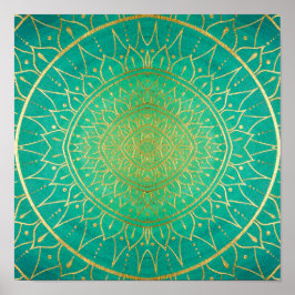 Póster Mandala Emeral Green Gold Colorful