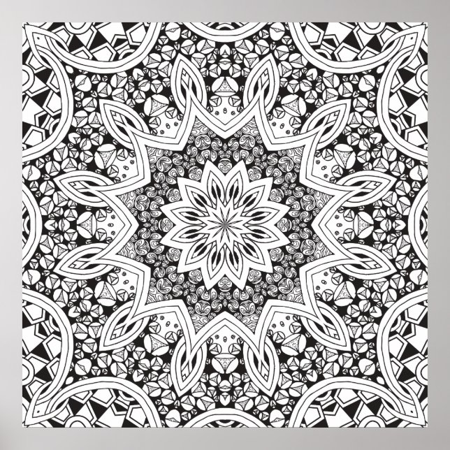 Póster Mandala en blanco y negro (Frente)