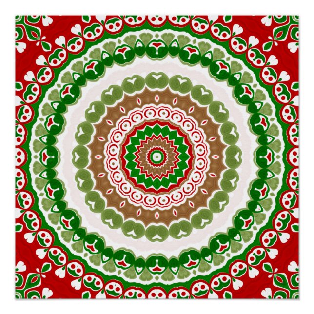 Póster Mandala en oro rojo, verde y cálido (Anverso)