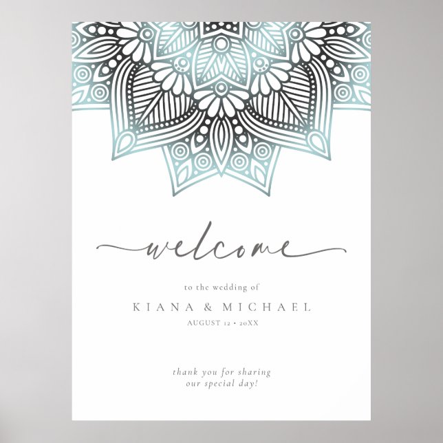 Póster Mandala Encaje Boda Bienvenida Lt. Azul ID968  (Frente)