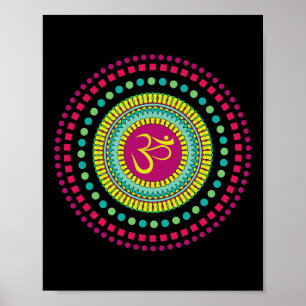 Póster Mandalá Espiritual Yoga Símbolo Om Rosa y Verde Je