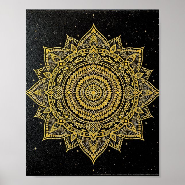 Póster Mandalá Estrella Dorada en Negro (Frente)