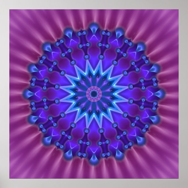 Póster Mandala estrella en azul | flor magenta (Frente)
