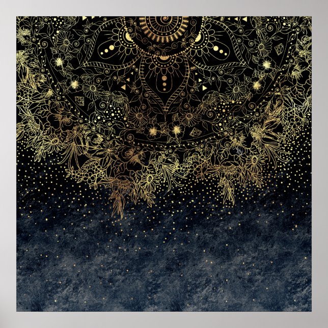 Póster Mandala floral de oro y confeti (Frente)