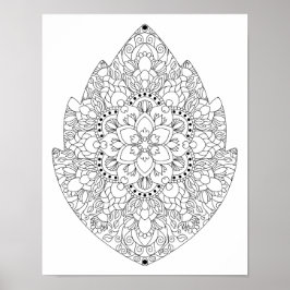 Póster Mandala Floral en Forma de Hoja para Colorear Adul