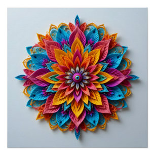 Póster Mandala floral futurista