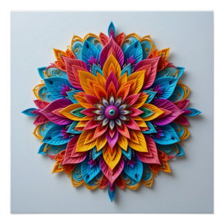 Póster Mandala floral futurista