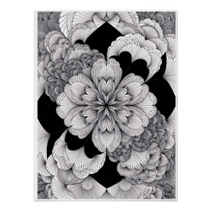 Póster Mandalá Floral Monocromo Elegante Negro Y Blanco