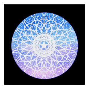 Póster Mandala Floral Morado, Blanco Y Azul