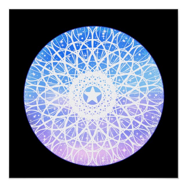 Póster Mandala Floral Morado, Blanco Y Azul (Anverso)
